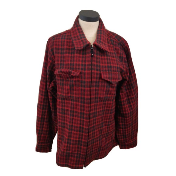 Woolrich Jackets & Blazers - Woolrich Women's Coat Full Zip Red Black Plaid Size XL Wool Blend shacket